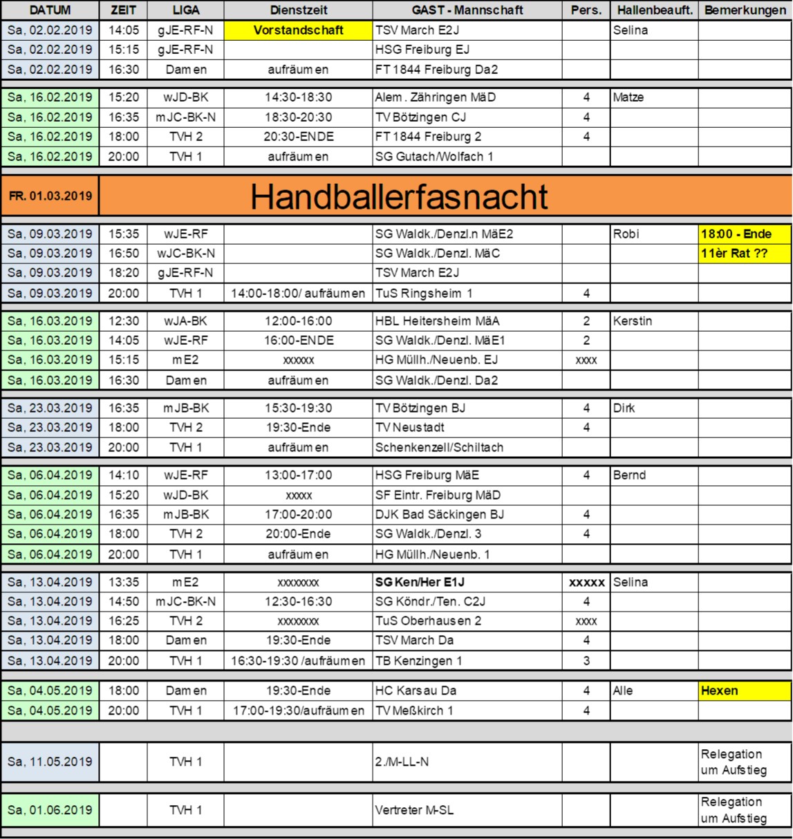 Hallendienstplan 2018/19